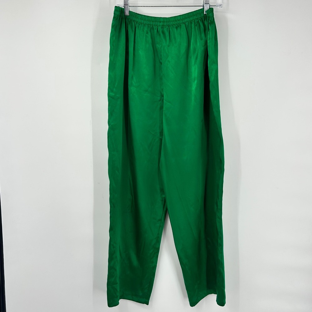 Vintage Victoria Secret Gold‎ Label Green Satin Pajama Pants M Relaxed High Rise